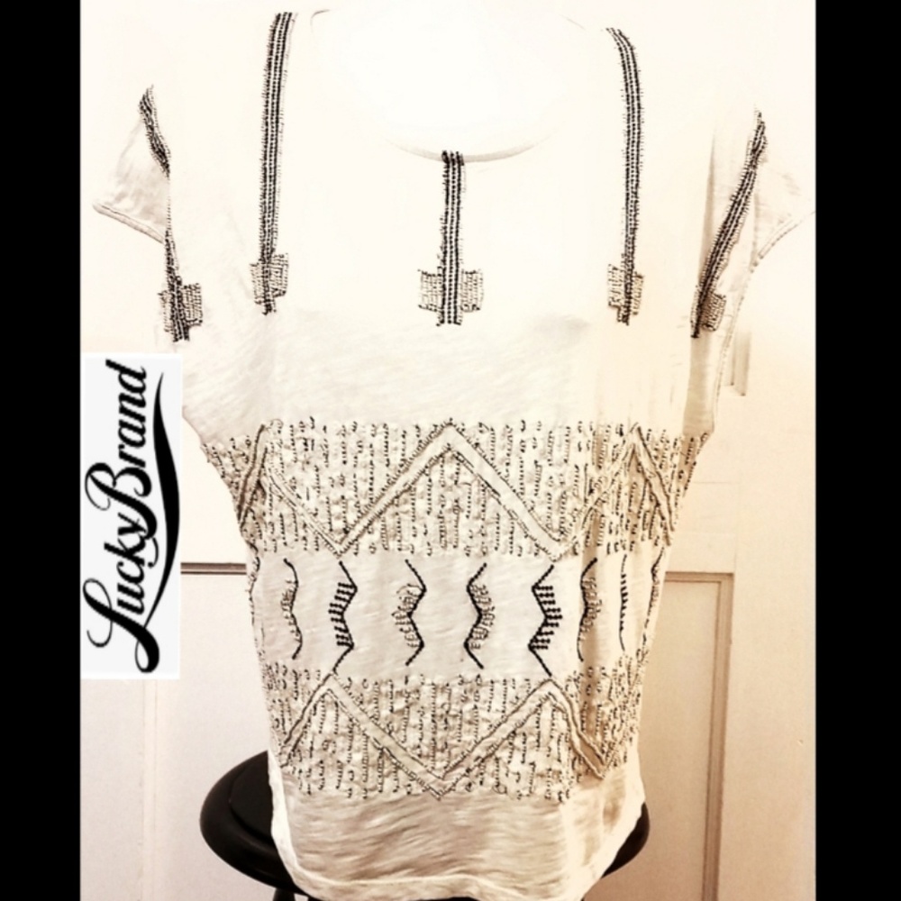 Lucky Brand Women's Beaded T-shirt  Sz small